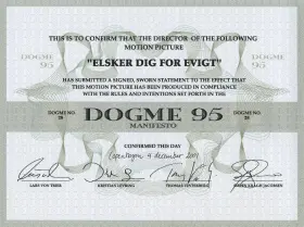 ogme certificate for Bier's Elsker dig for evigt (Open Hearts, 2001), Dogme No. 28.